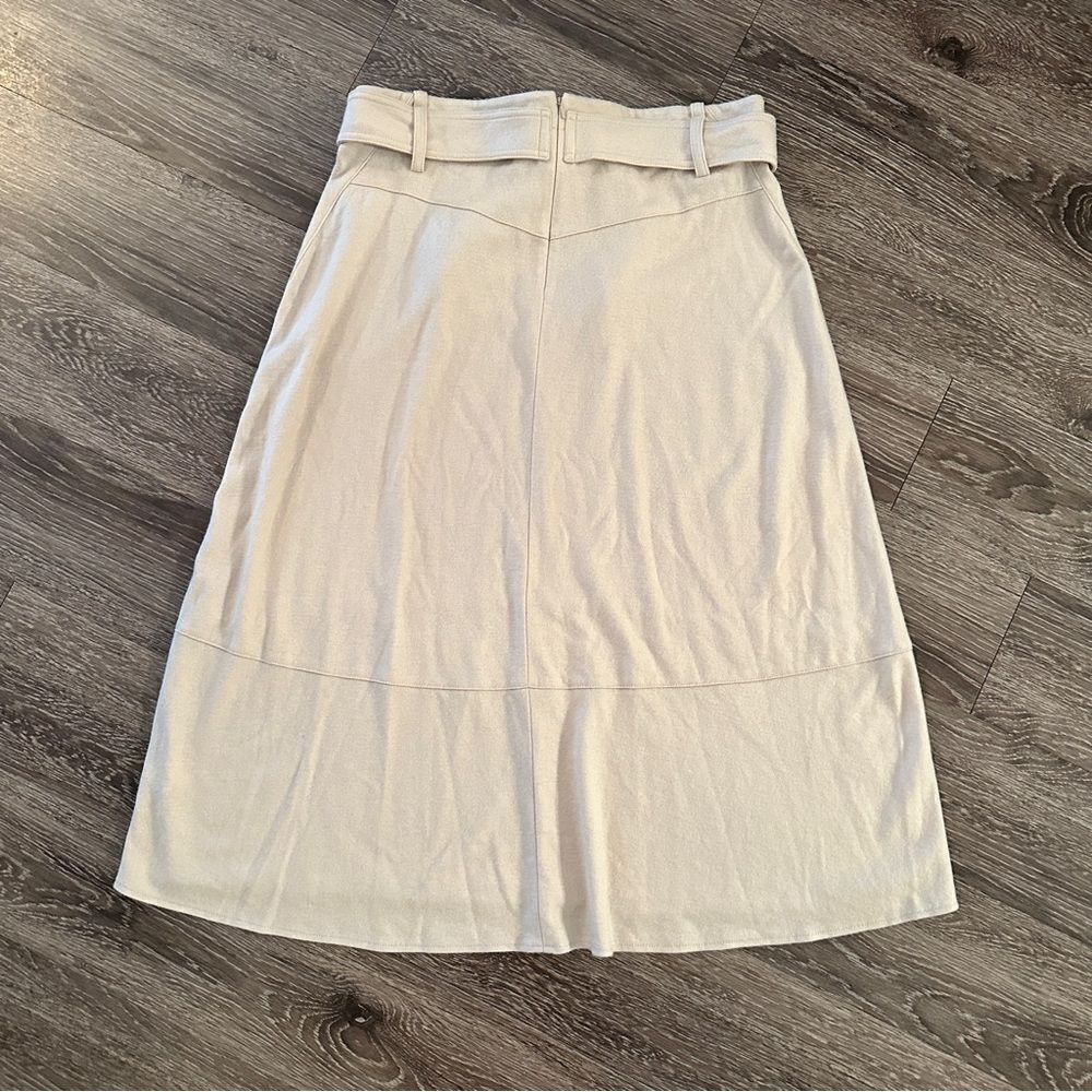 Vince High Waisted Wool Blend Belted Skirt in Oatmeal - Picture 6 of 6